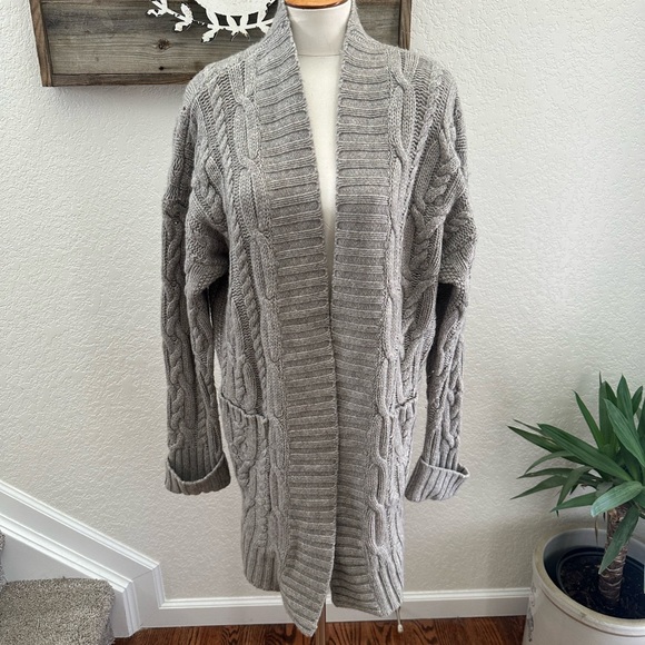 Lauren Ralph Lauren Cashmere blend Open-Front Cable Knit Cardigan Sweater L NWT